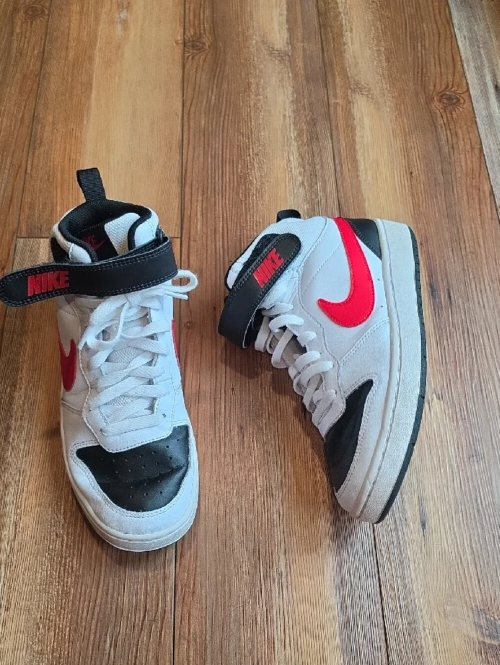 Nike Kids White High-Top Sneakers with Black and Red Accents